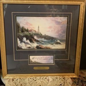 Thomas Kinkade Clearing Storms w/ COA 1999. Gold Frame. Psalm 93:4. Limited Ed.